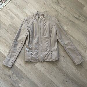 Stylish Beige Vegan Leather Jacket for Women